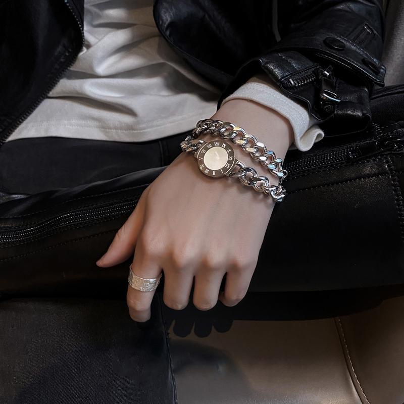 Chokers Designer Charms Stainless Steel Cuban Chain Women Necklace Roman Numerals Bracelet Man Mother-of-pearl Double Side Jewelry