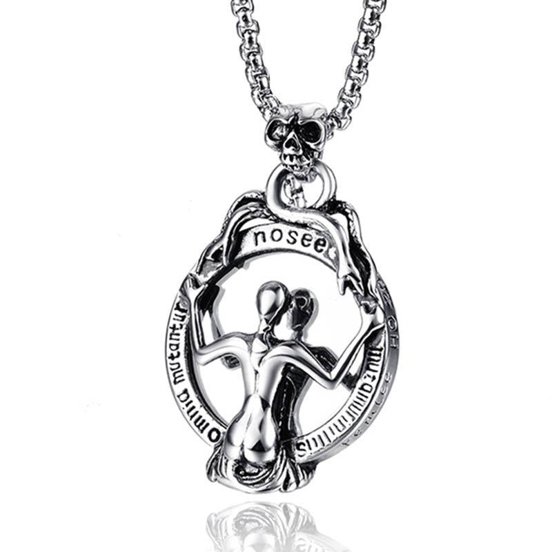 Pendant Necklaces Fashion Skull Mirror Necklace Men Charm Chain Long Women Vintage Punk BBF Jewelry YL-11