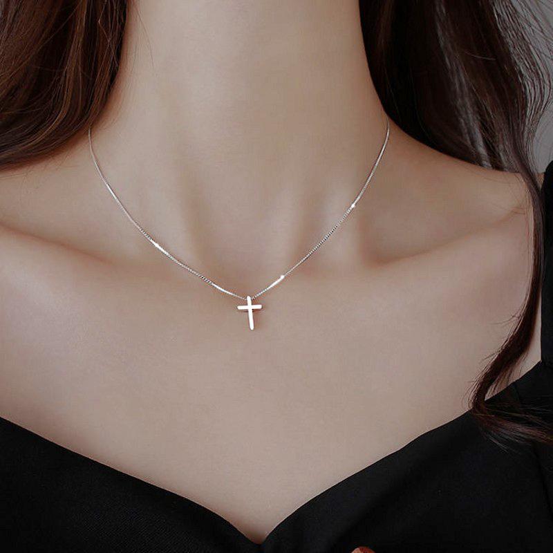 Pendant Necklaces Simple Cross Pendants Women Silver Color Chain Choker Necklace Female Bohemian Metal Jewelry Bijoux Collares