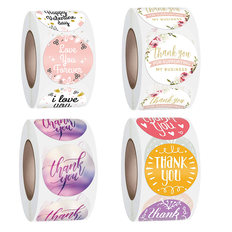 Colorful Thank You Printed Stickers plants flowers adhesive labels roll for Christmas Day decoration thankyou stickers label 1221226