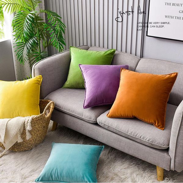 Cushion-Decorative Pillow Luxury Blue Classic Green Fashion Yellow Gray Velvet Cushion Cover Pillowcase Home Decorative Sofa Throw Pillows