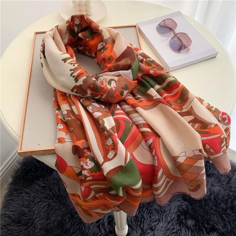 Scarves Woman Printed Cotton Scarf Spring Luxury Linen Shawl Designer Long Head Female Hijab Bandana Lady Shawls-Wraps