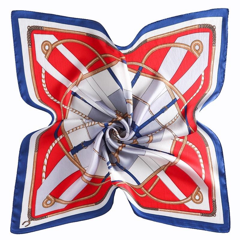 Scarves 53cm Korean Woman Chain Pattern Upscale Imitated Silk Small Kerchief Cute Style Ring Uniform Accesories Festival Gift