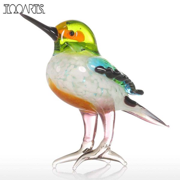 Tooarts Gift Glass Animal Figurine miniature figurines Handblown Home Decor Modern Tiny birds decor Home Decoration Accessories 210607