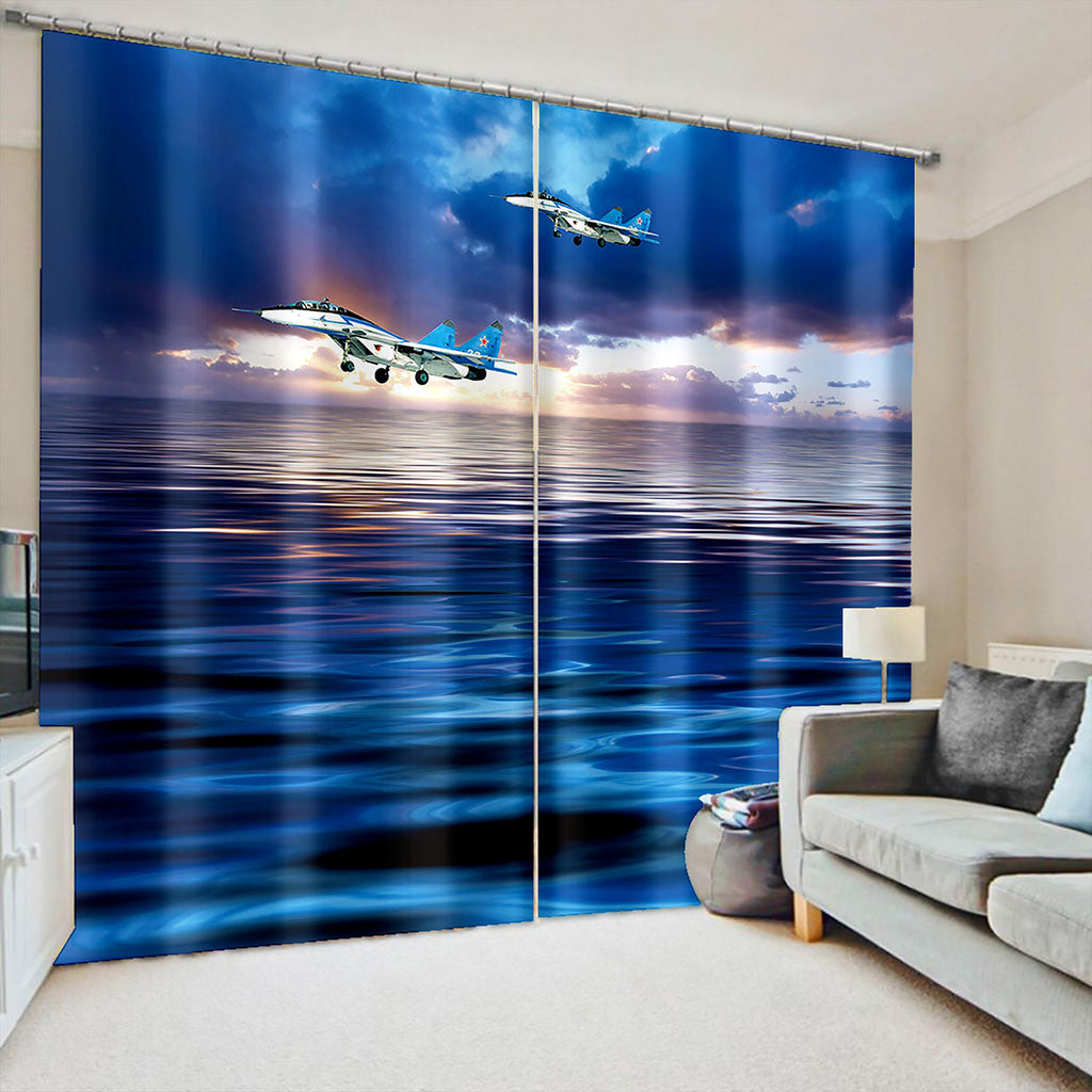 High quality custom 3d curtain fabric blue water fly curtains set For Bed room Living
