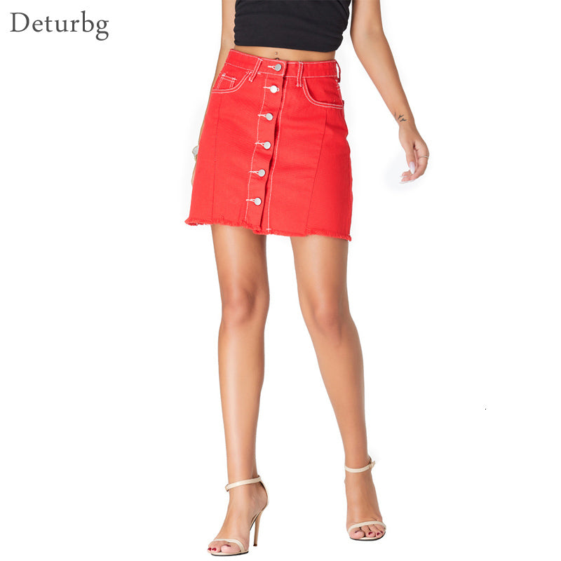 Casual Dresses Women&#039;s Street Fashion Buttons Denim Skirt Female High Waist Jeans Single-breasted Red Mini Skirts Autumn SK577 PH7