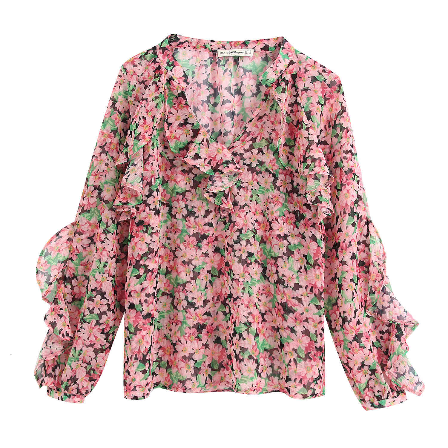Casual Dresses Women Floral Print Bohemian Beach Blouses Shirts Spring Summer Long Sleeve V-Neck Ruffle Boho Blouse Holiday Seaside Tops SRFB