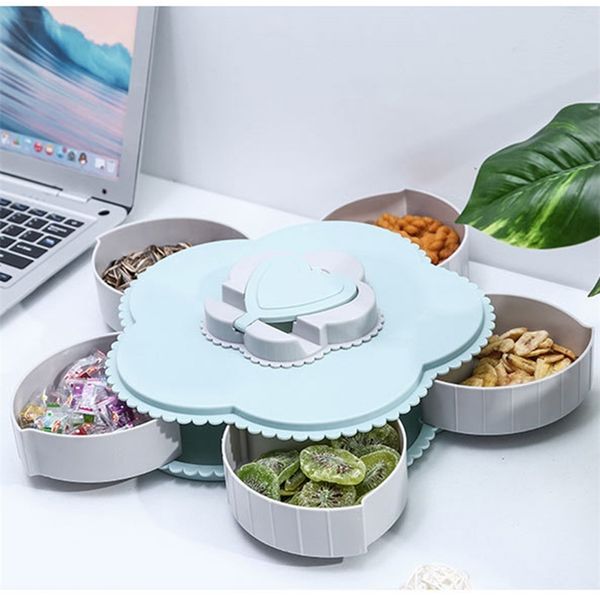 Plastic Food Candy Snack Container Case Holder Flower-shaped Storage Box Organizer Tray Rotatable 210423