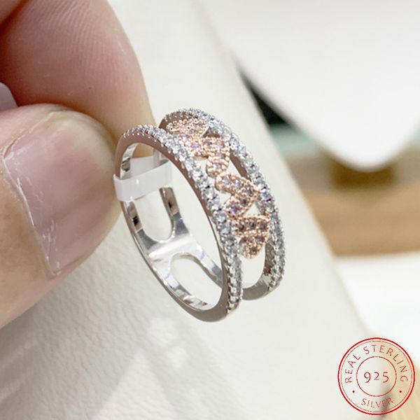 Women Charm Rose gold heart Ring 925 Sterling Silver Wedding Engagemen Band Jewelry Gift XR499