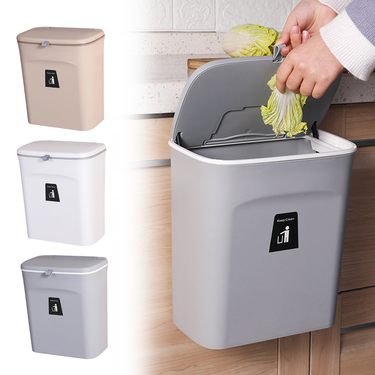 9L Hanging Kitchen Compost Bin Counter Small Trash Can with Lid for Cupboard Bathroom Bedroom Office Camping and indoor