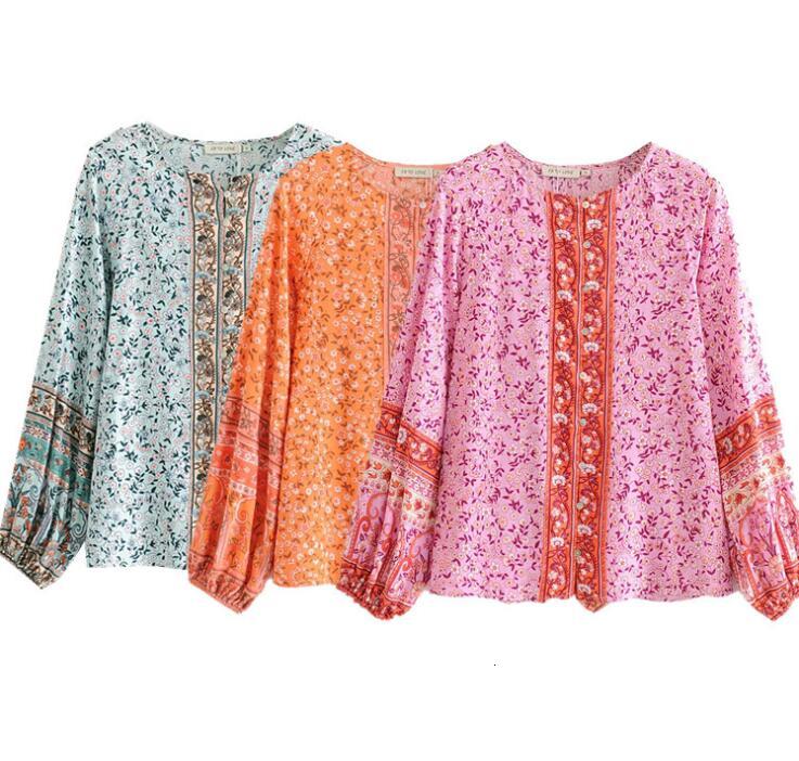 Casual Dresses Boho Chic Summer Tops Vintage Floral Print Tassel Pleated Blouses Women Bohemian Fashion Long Sleeve Beach Holiday Blouse Shirts C28A