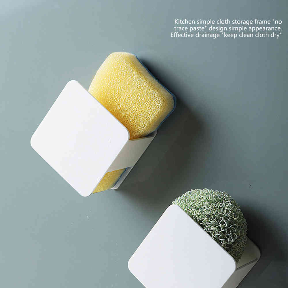 Sponge Drain Rack Wall-Mounted Kitchen Scouring Cloth Storage Holder Mini Plastic Punch Free Cleaning Ball Rack Kitchen Utensil
