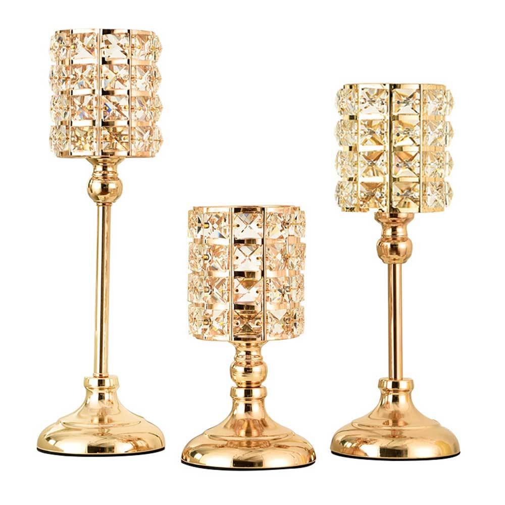 Crystal Tealight Candle Holders Table Decoration Metal Glass Candlesticks Wedding Table Centerpiece Vase Party Home Decor