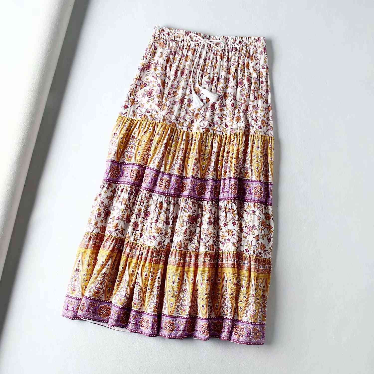 Skirts women long beach skirt summer floral print elastic waist casual holiday boho bohemian seaside vacation cotton skirts female