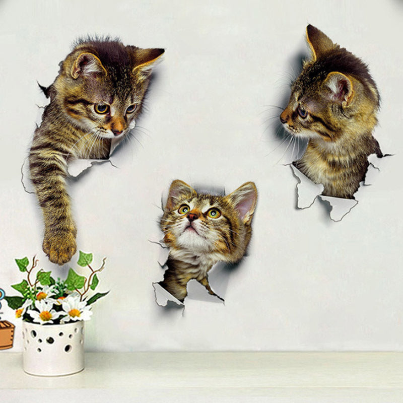 Mural 3D Waterproof Cats Pattern Kids Room Decoration Bathroom Sticker Toilet Stickers 1Pcs Wall Decals 25*16.5CM