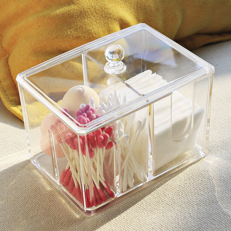 Creative Cotton Storage Box Transparent Acrylic Cotton Swab Box Dust-proof Desktop Lipstick Cosmetics Box Desktop Organizer