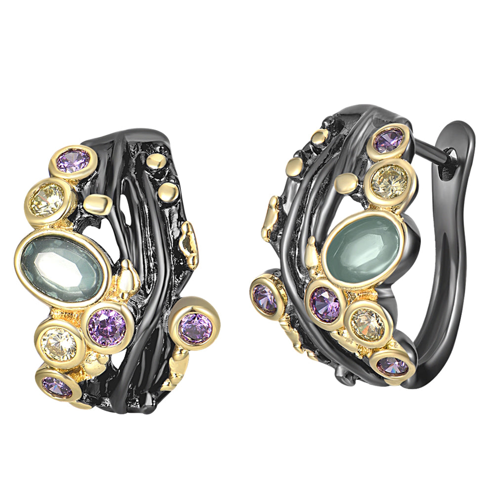 Multi Color Vintage Clip-Post Earrings Brass Beautiful Zirconia Jewellery Anniversary Gift Jewelry for Wife