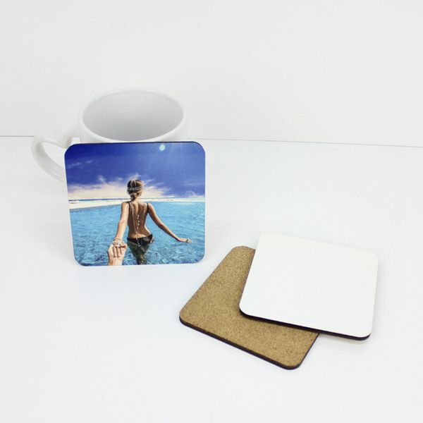 Sublimation Square Cup Mat 10*10*0.4cm Blank Cork Wood Heat Insulation Coaster MDF Material Household Supply Party Favor LLA691