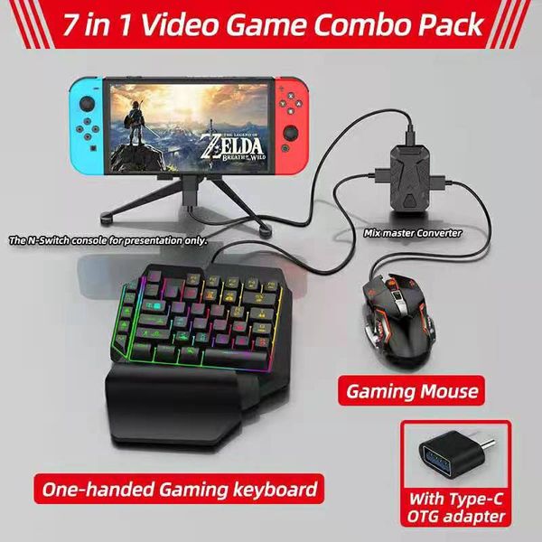 7 in 1 Bluetooth Gaming Keyboard Mouse Converter Combo for Smartphone PC PUBG Mobile Game PS3-PS4-Xbox Games Accessories