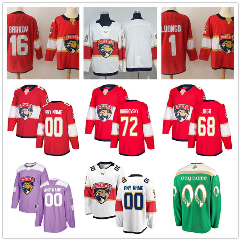 Florida Panthers 72 Sergei Bobrovsky Jerseys 1 Roberto Luongo 5 Aaron Ekblad 16 Aleksander Barkov 68 Jaromir Jagr Hockey Red White Mens SHIRT UNIFOR