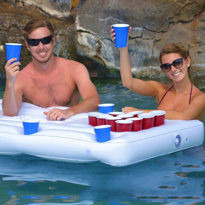 Swimming Float Pool Inflatable Toys 24-hole Beer Pong Table With Cooler Mattress Floats & Tubes
