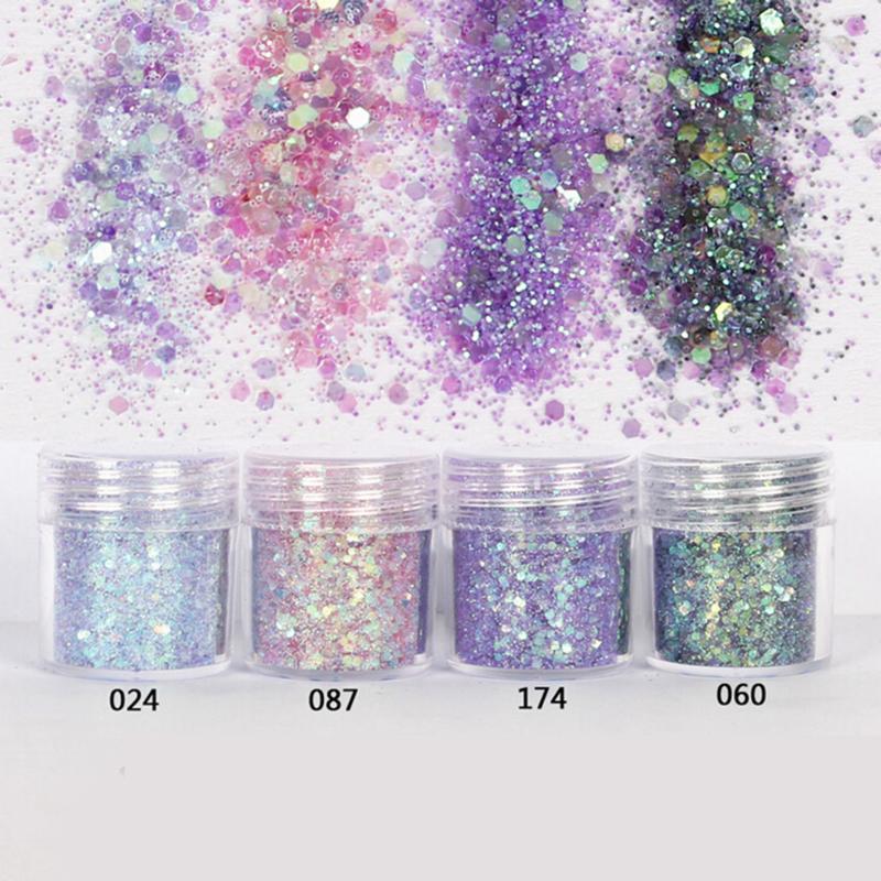 1Box 10ml 2020 Nail Art Pink Purple Mixed Nail Glitter Powder Hexagon Shape Glitter Powder Sheets Tips Art Set