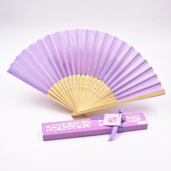 Silk Fashionable Folding Hand Fans Dance Wedding Party Fold Solid Color Fan Gift Paper Box Package Novelty RH5482