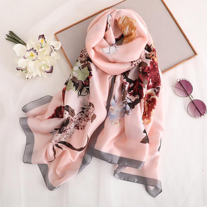 Scarves Silk Beach Scarf For Women Shawls And Wraps Lady Floral Print Hijab Foulard Female Stoles Winter 2021