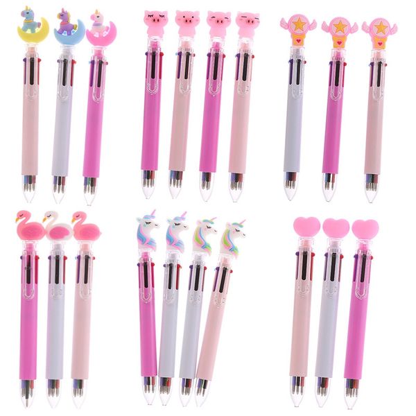 Cute Animal Unicorn Pig Power 6 Colors Ballpoint Pen Kawaii Rollerball Pens School Office Supply Gift Stationery Papelaria Escolar 0314