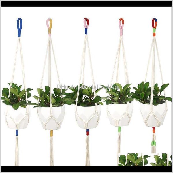 Planters Pots Supplies Patio, Lawn Garden Home & Gardenslim Colorblock Rame Hanger Cotton Rope Hanging Plant Flower Pot Holder Indoor Outdoo