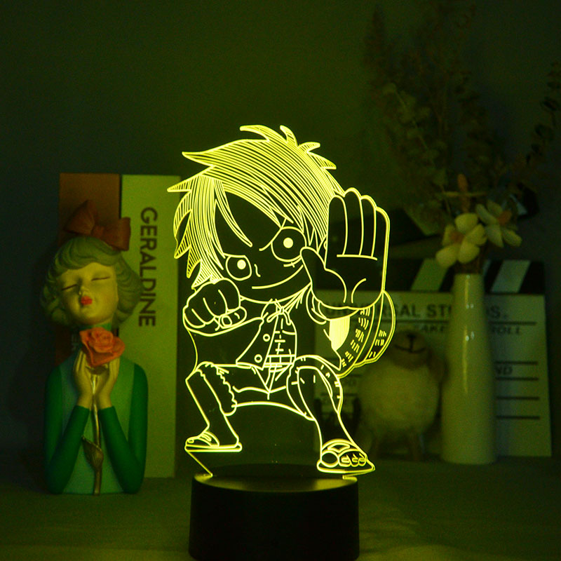 3D Illusion Night Light LED Nightlight One Piece Monkey D. Luffy Figure Desk Lamp Room Atmosphere Decor Teenager Anime Fans Gift