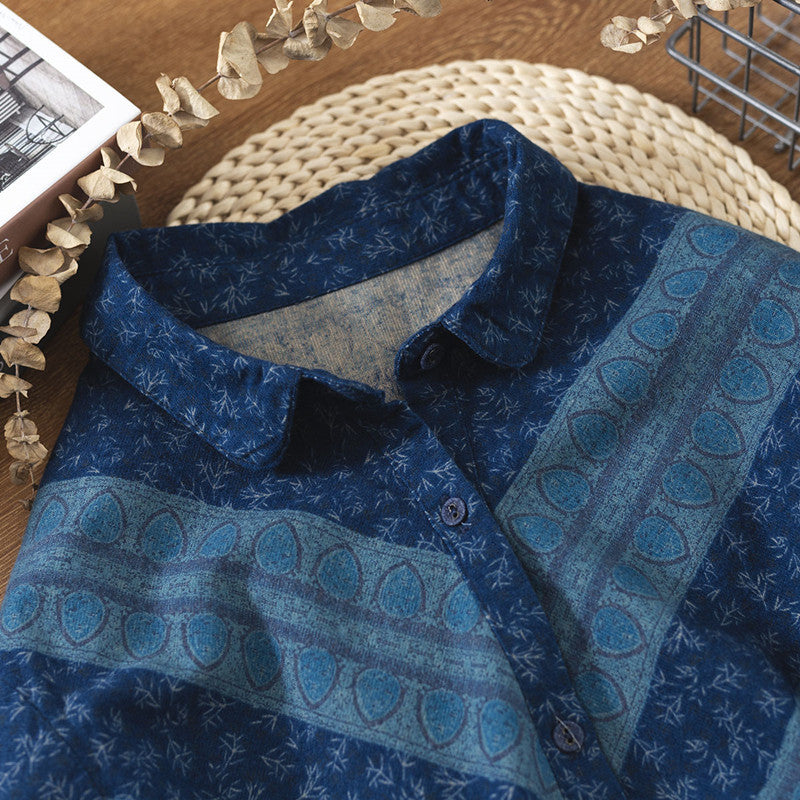 Women&#039;s Blouses & Shirts Lamtrip Unique Ink Painting Indian Style Peacock Blue Vintage Long Sleeve Peter Pan Collar Shirt Blouse 2