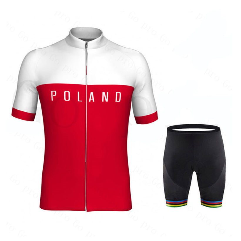 Tour De France 2021 Poland National Team Champion Cycling jersey Set ropa Ciclismo Men&#039;s Summer Breathable Cycling Clothing MTB Bike Jersey Bib