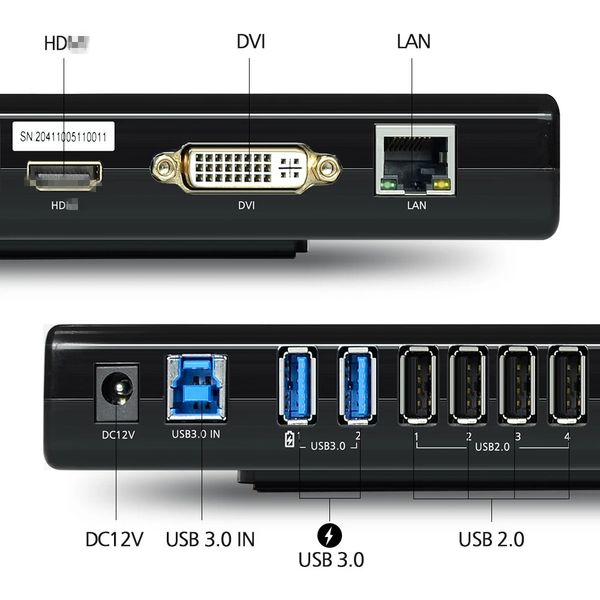 USB 3.0 Universal Docking Station Dual Video Monitor Display HD--DVI-VGA Gigabit Ethernet Audio 6 Ports For Laptop Tablet