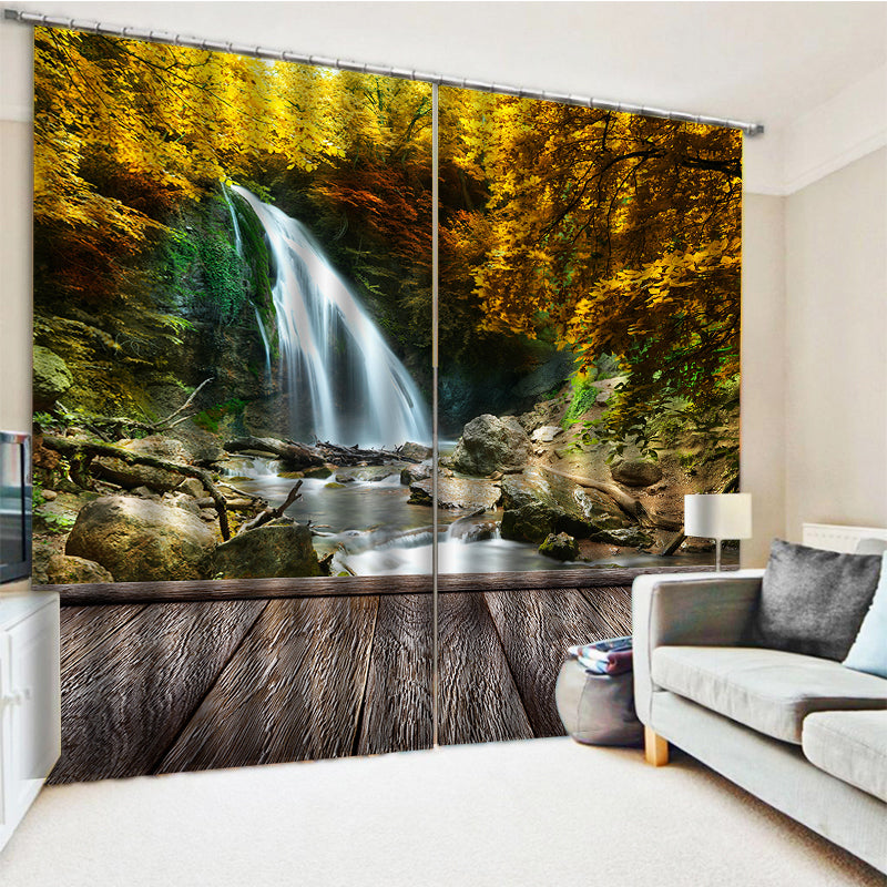 Custom gold forest curtain Blackout Window Drapes Luxury 3D Curtains For Living Office Hotel Home