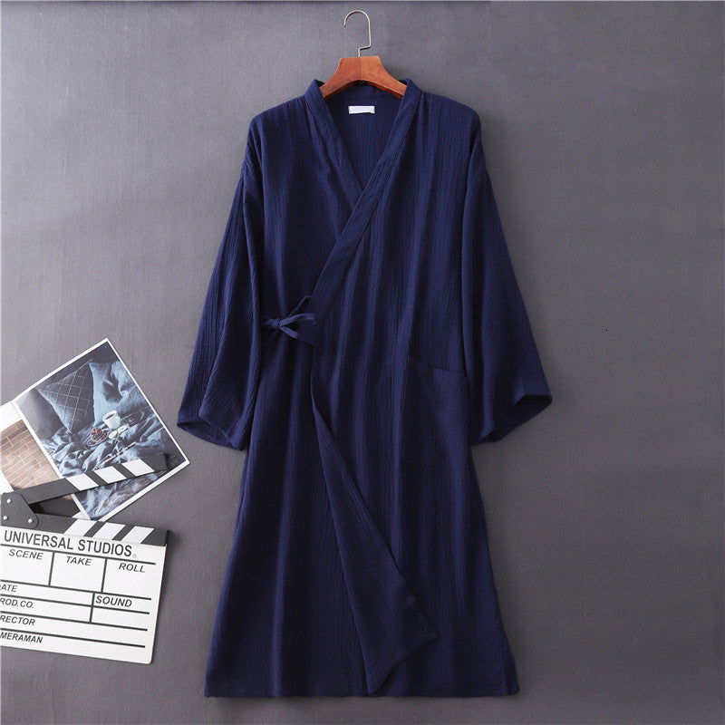 Men&#039;s Sleepwear kimono Nightgown Men 100% Cotton Soft Homewear Solid Full Sleeve Nightwear Simple Japanese Style Matching Couples
