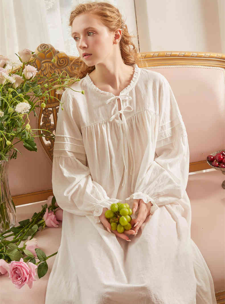 Women&#039;s Sleepwear Long Sleeve Night Autumn Cotton Nightgown Classic Vintage V9LA