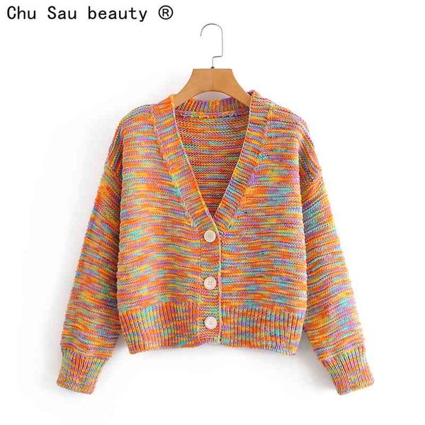 fall winter sweater coat women Korean fashion sweet cute V-neck candy color loose oversized knitted cardigan tops 210508