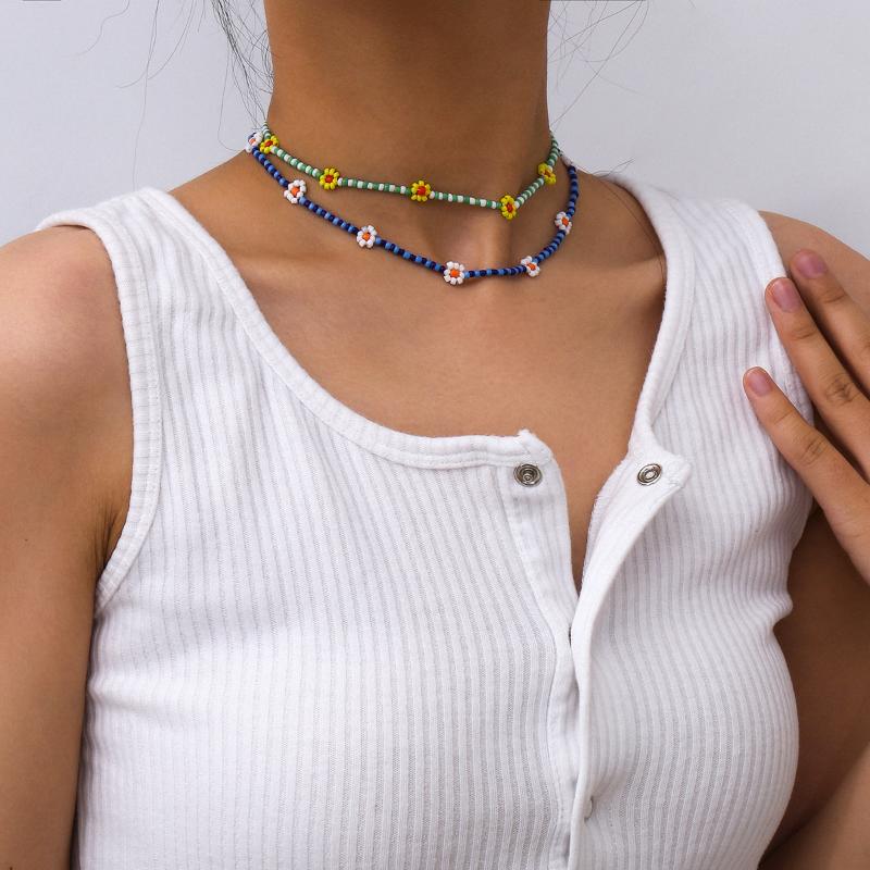 Fashion Boho Colorful Daisy Flower Seeds Beads Handmade Collar Satement Choker Necklaces For Women Beach Jewelry Accessories Chains