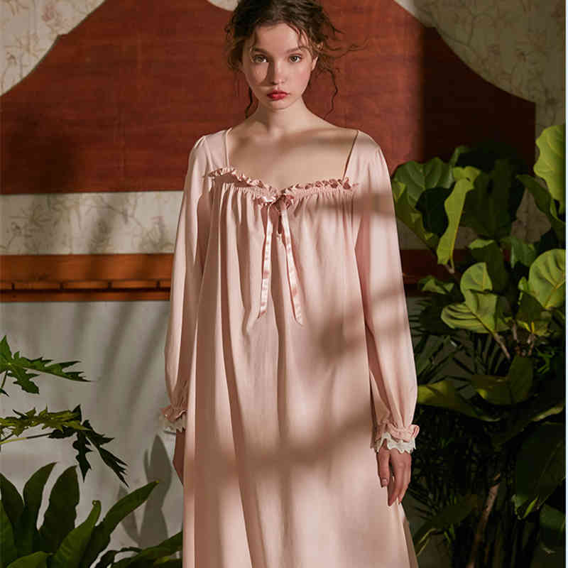 Women&#039;s Sleepwear Nightgowns Sleepshirt Woman Autumn Long Sleeve Home Clothing Cotton Nighty Sweet Princess Vintage Night Gown 9ZK