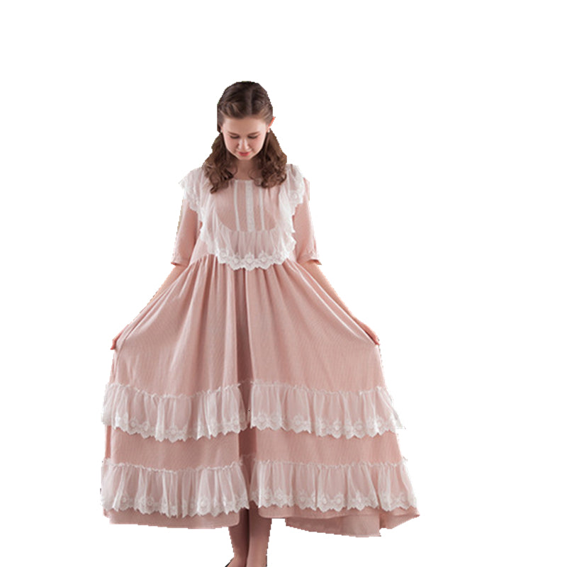 Women&#039;s Sleepwear Gown Lace Cotton Nightgown Princess wear Vintage JAUN