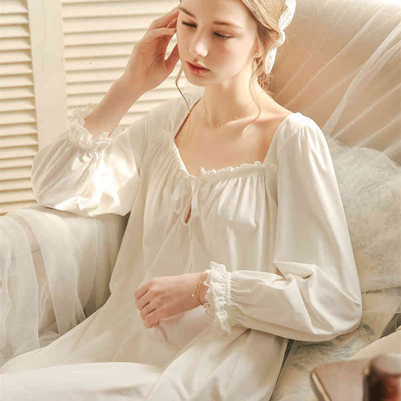 Women&#039;s Sleepwear White Nightgown Lady Spring Autumn Long Sleeve Night Loose Women Princess Nightgowns Comfortable MFXQ
