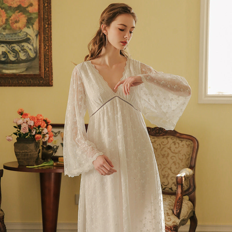 Women&#039;s Sleepwear Nightgown Women Long Sleeve Night Lace White Princess Lady Gowns Vintage Aestheticism XPPY