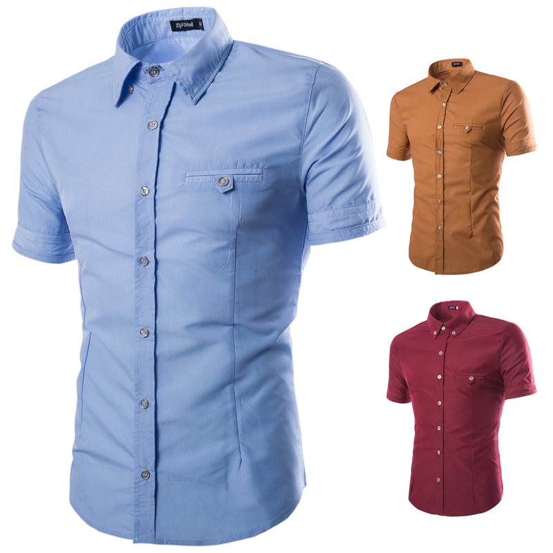 Men Summer Fashion Short Sleeve Casual Shirts Slim Fit Office White Shirt Solid Color Camisa Masculina