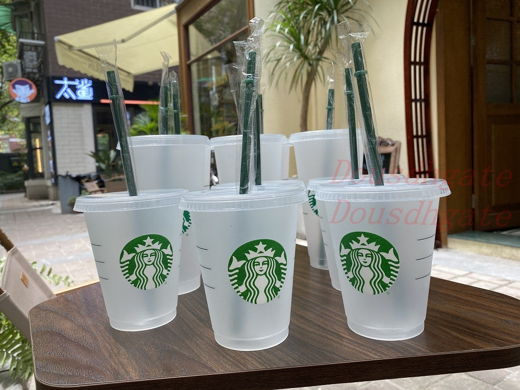 starbucks Mug 16oz 24OZ Tumblers Mugs Plastic Drinking Juice With Lip And Straw Magic Coffee Mug Costom Transparent cup 50PCS