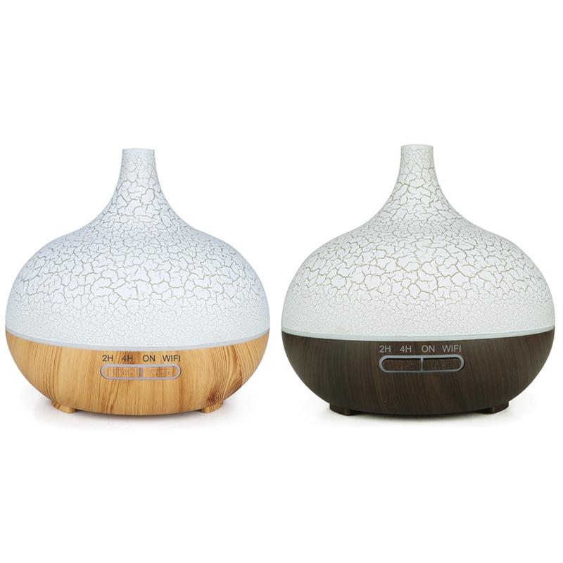 Humidifiers 2 Pcs Smart WiFi Essential Oil Diffuser Air Humidifier Works With Alexa Google Home EU Plug Deep Wood & Light