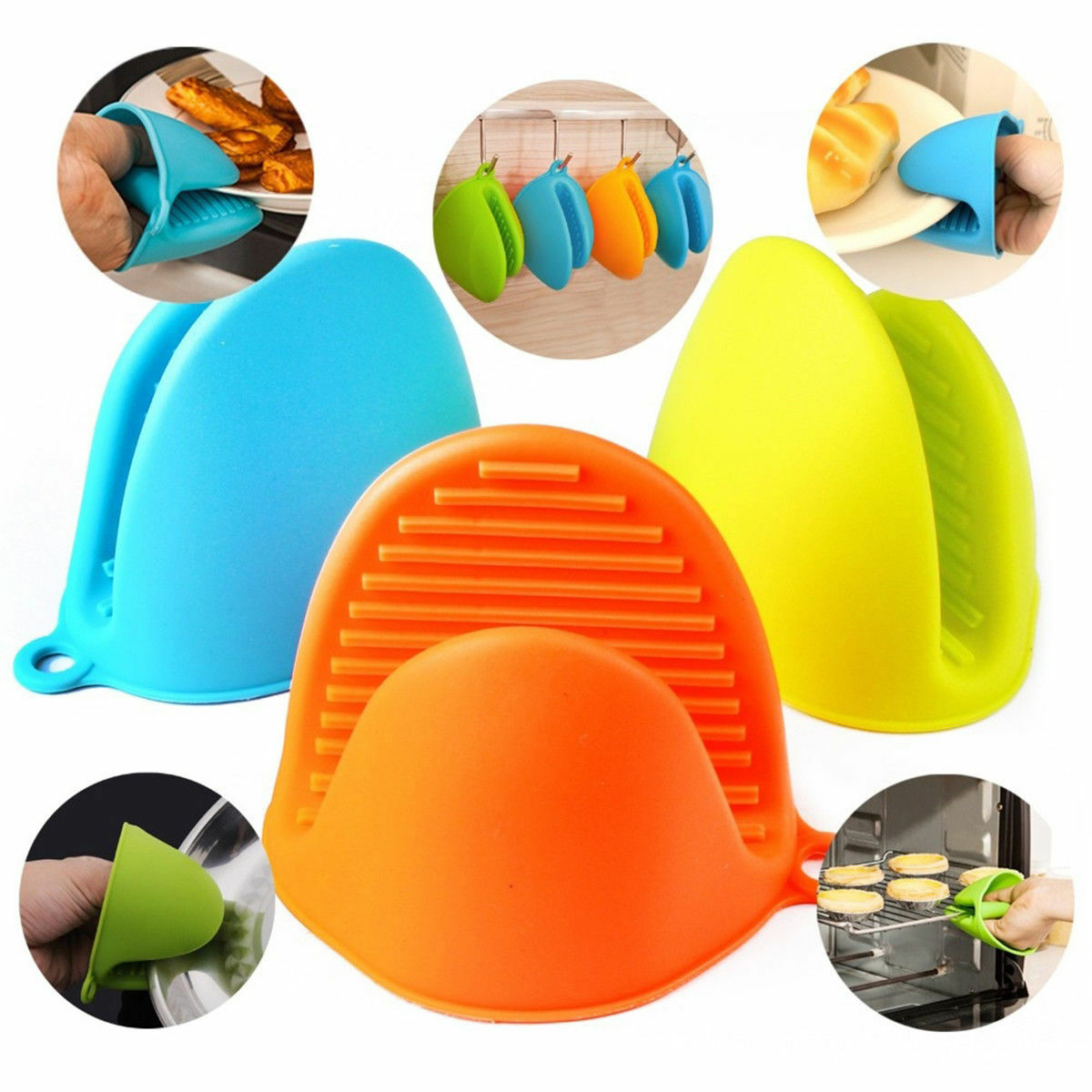 Silicone Cooking BBQ Gloves Clips Heat Resistant Oven Mitt Pot Holder Kitchen Tool