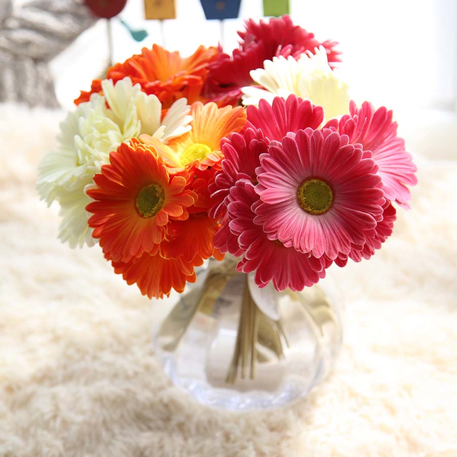 10pcs Gerberas Artificial Flowers PU Fake African Daisy Flower Bouqet Simulation Plants for Table Wedding Living Room Centerpieces House Decoration