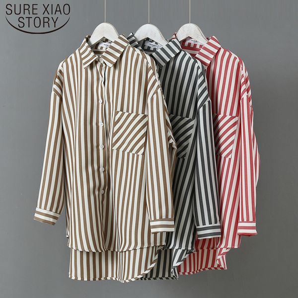 Spring Autumn Loose Long Sleeve Stripe Women Shirts Korean Button Blouses Office Lady Regular s Tops 6652 50 210510