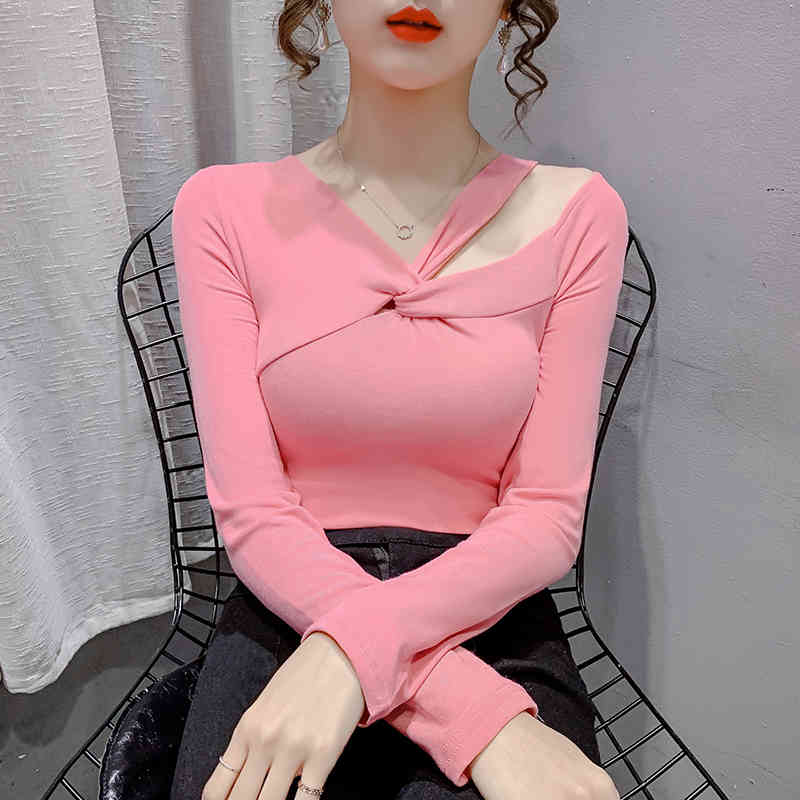 Women&#039;s Blouses & Shirts Spring Knitted Blouse Women Black White Or Pink Off The Shoulder Long Sleeve Body Shirt Woman Streetwear